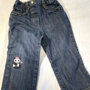 GYMBOREE Panda dark blue jeans with panda on front leg. Size 12-18 months.